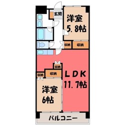 宇都宮駅 徒歩6分 12階の物件間取画像